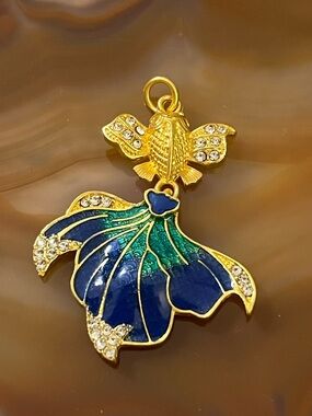 Gold-tone Blue & Green Enamel Flower Pendant Charm